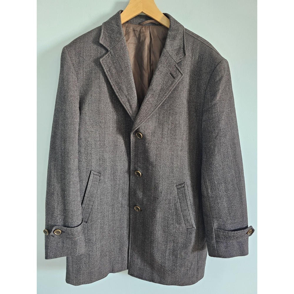 Paul Bentenly Over Coat 40R "Lanifico Filarte" Herringbone Wool Linen Blend